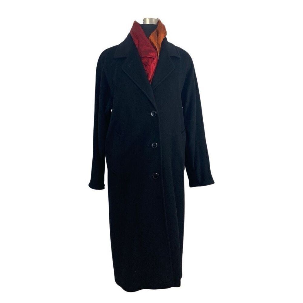Larry Levine 12 L Black Camel Coat Overcoat Evening Elegant Career Vintage 80s